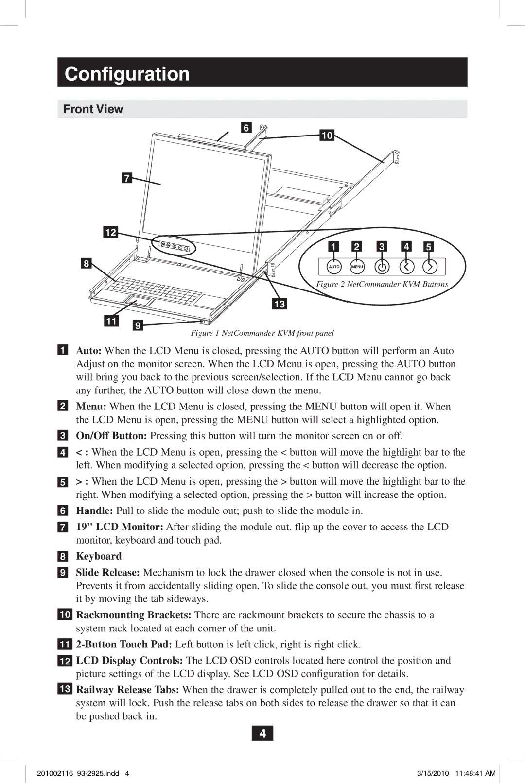 Tripp Lite B070-008-19, B070-016-19 owner manual Configuration, Front View, Keyboard 