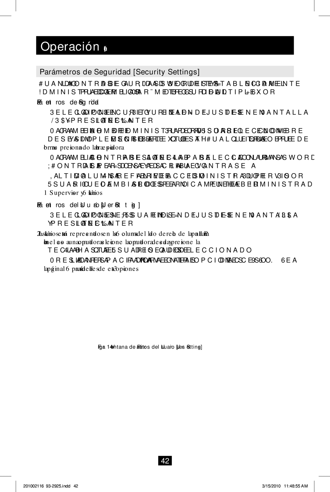 Tripp Lite B070-008-19, B070-016-19 Parámetros de Seguridad Security Settings, Parámetros del Usuario User Settings 