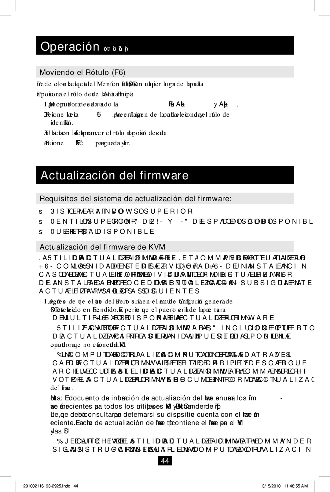 Tripp Lite B070-008-19, B070-016-19 owner manual Moviendo el Rótulo F6, Actualización del firmware de KVM 