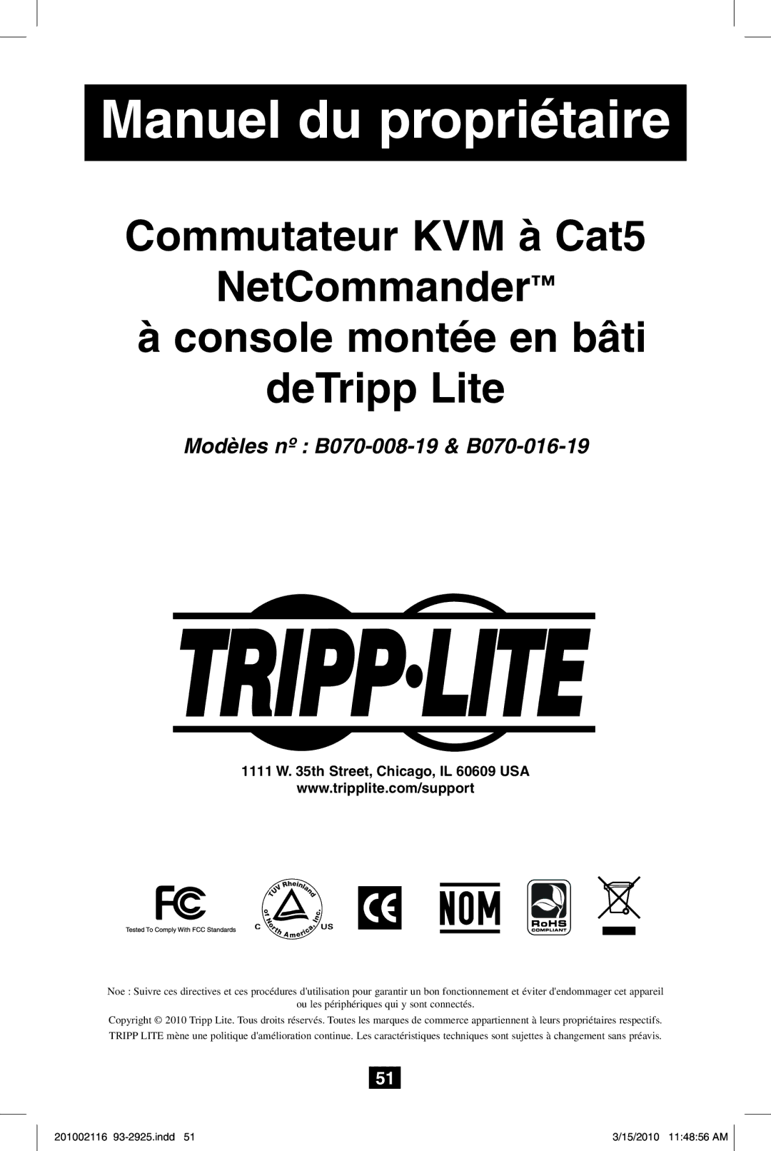 Tripp Lite B070-016-19, B070-008-19 owner manual Manuel du propriétaire 