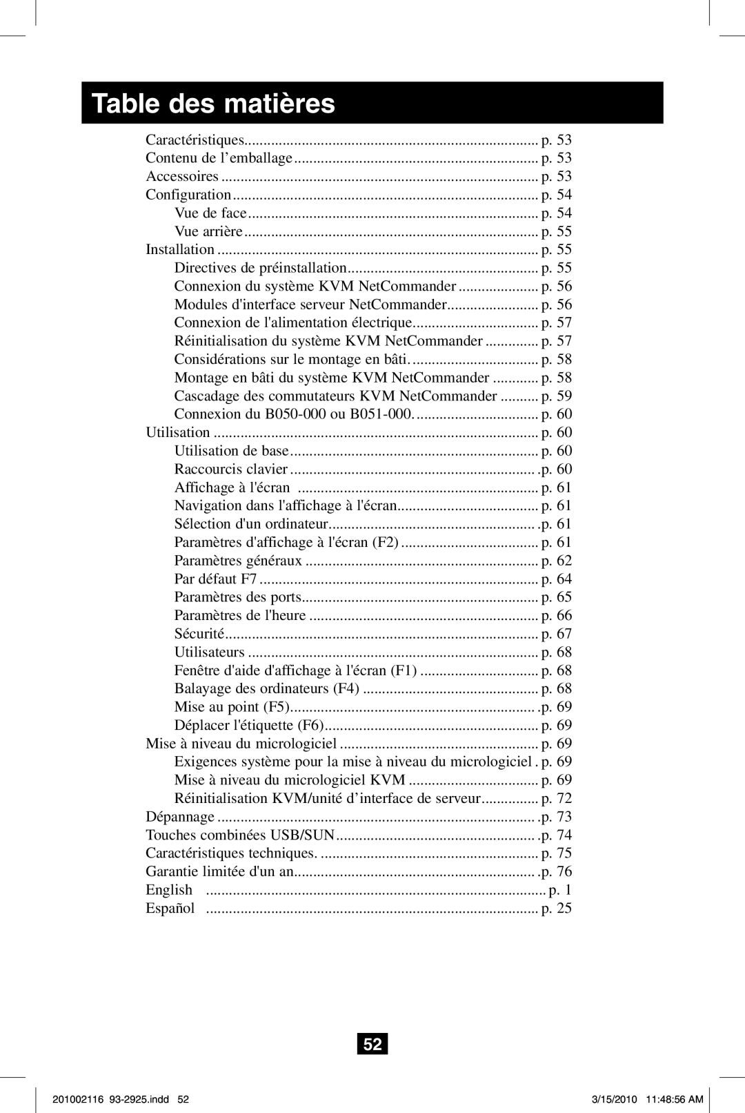 Tripp Lite B070-008-19, B070-016-19 owner manual Table des matières 