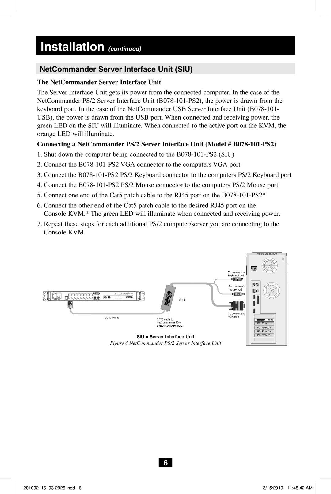 Tripp Lite B070-008-19, B070-016-19 owner manual NetCommander Server Interface Unit SIU 