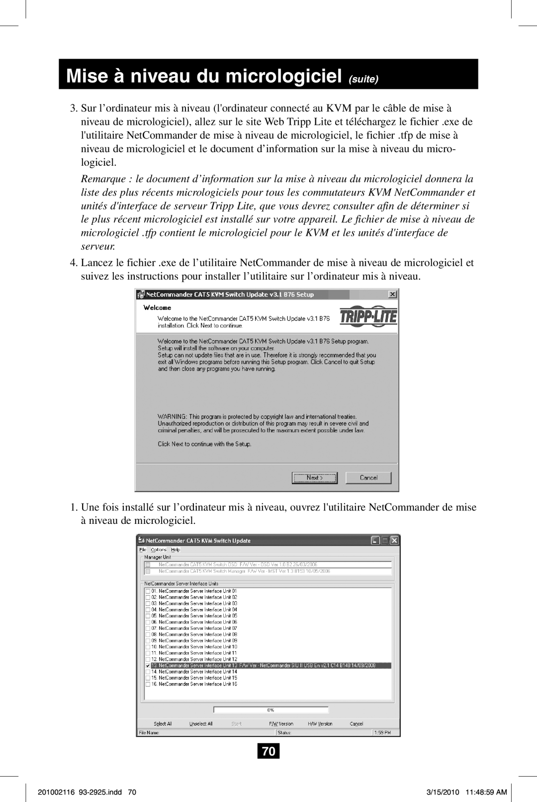 Tripp Lite B070-008-19, B070-016-19 owner manual Mise à niveau du micrologiciel suite 