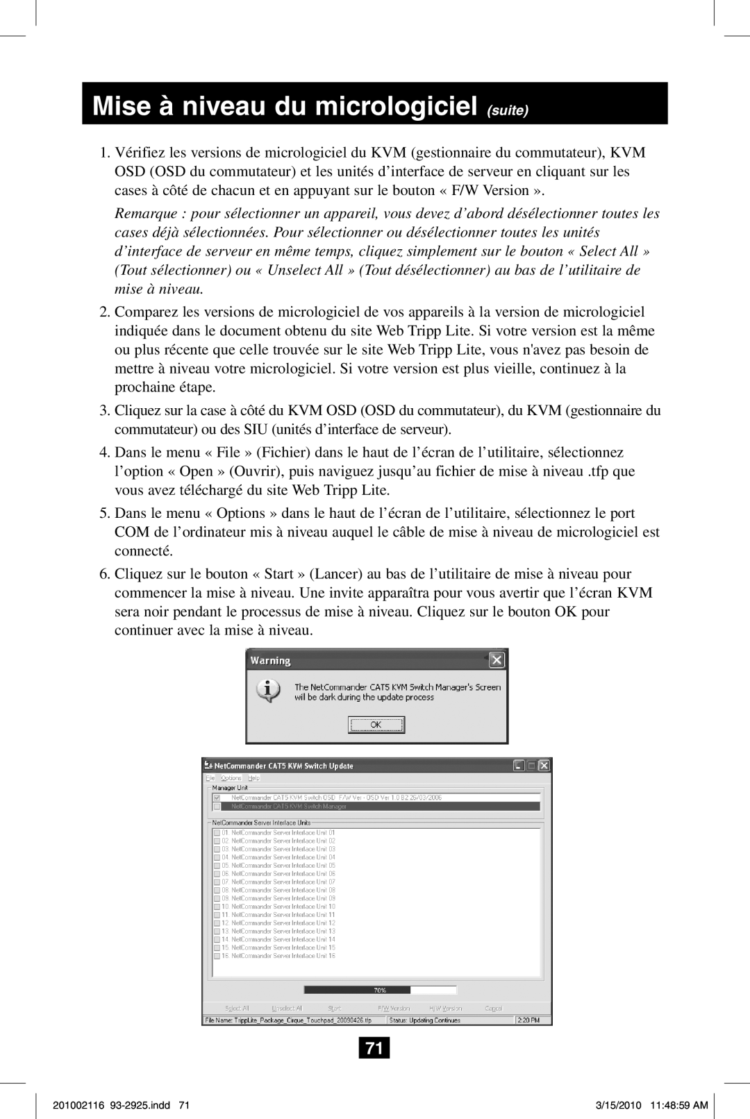 Tripp Lite B070-016-19, B070-008-19 owner manual Mise à niveau du micrologiciel suite 