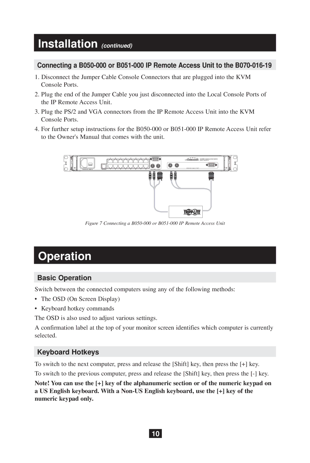 Tripp Lite B070-008-19 owner manual Basic Operation, Keyboard Hotkeys 