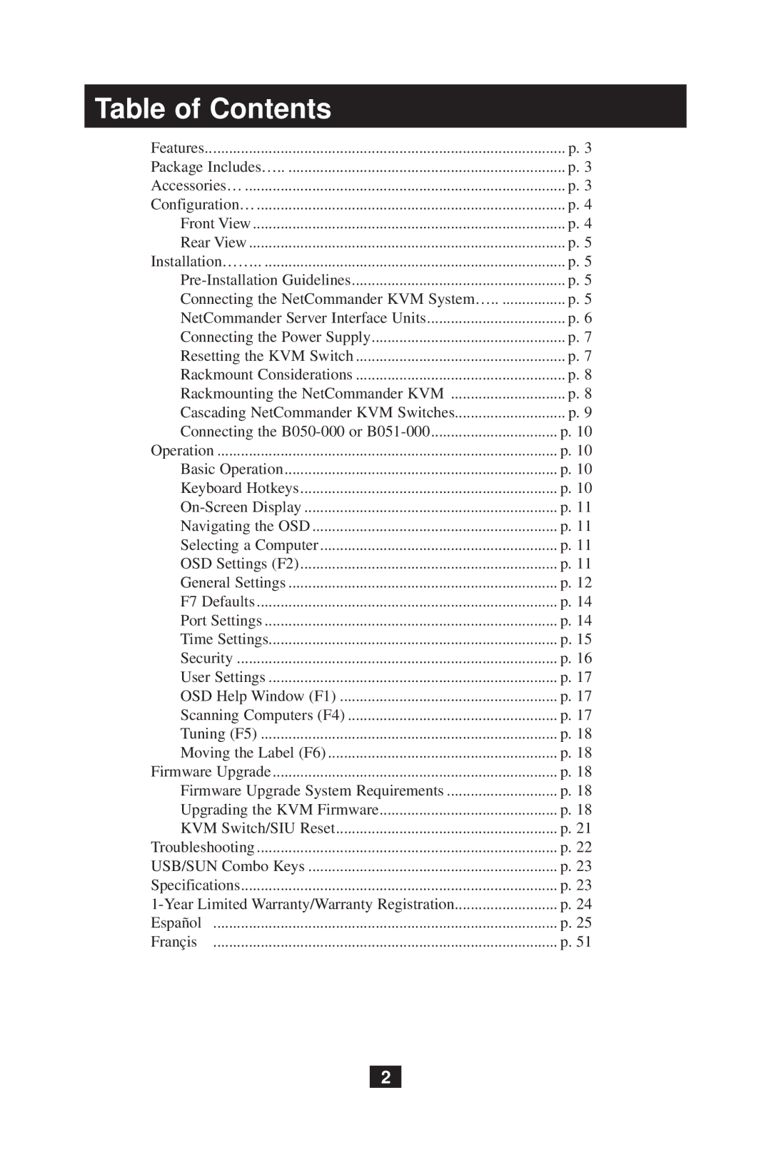 Tripp Lite B070-008-19 owner manual Table of Contents 