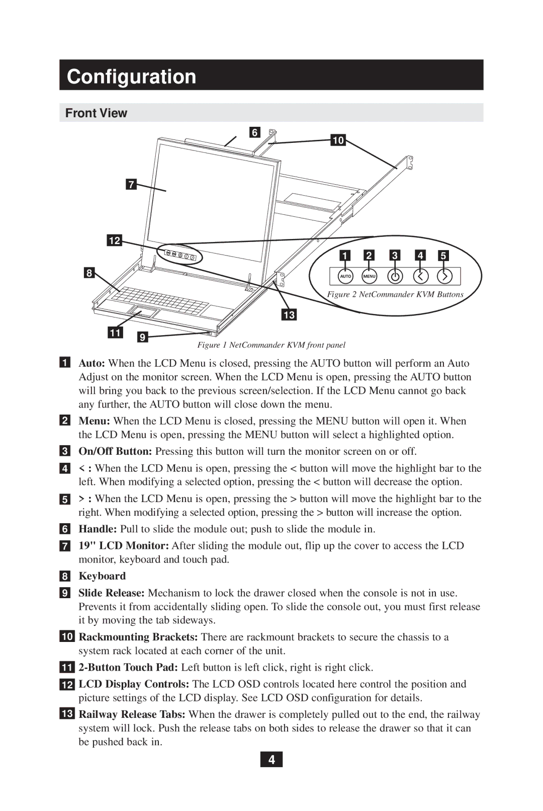 Tripp Lite B070-008-19 owner manual Configuration, Front View, Keyboard 