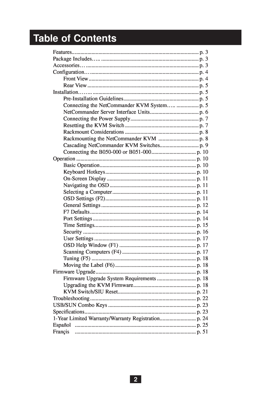 Tripp Lite B070-008-19 owner manual Table of Contents 