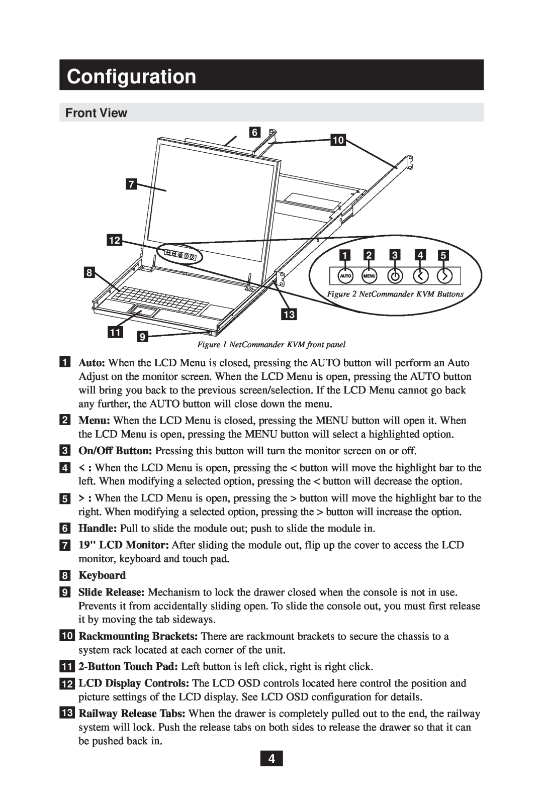 Tripp Lite B070-008-19 owner manual Configuration, Front View, Keyboard 