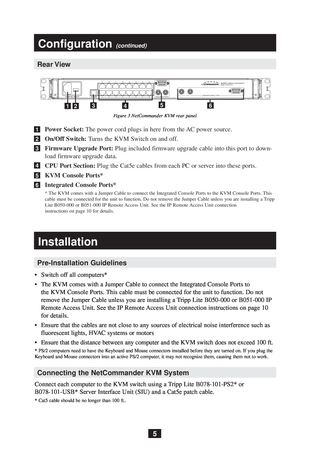 Tripp Lite B070-008-19 owner manual Configuration continued, Rear View, Pre-Installation Guidelines 