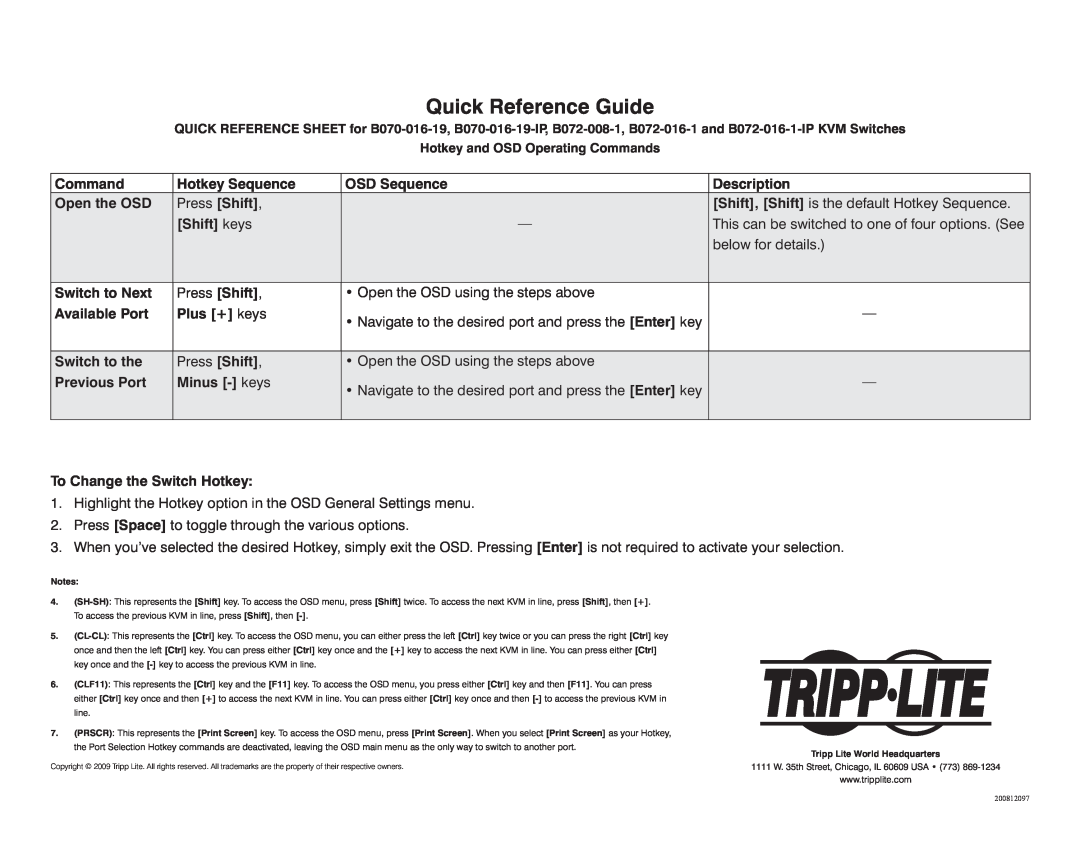 Tripp Lite B070-016-19-IP manual Quick Reference Guide 