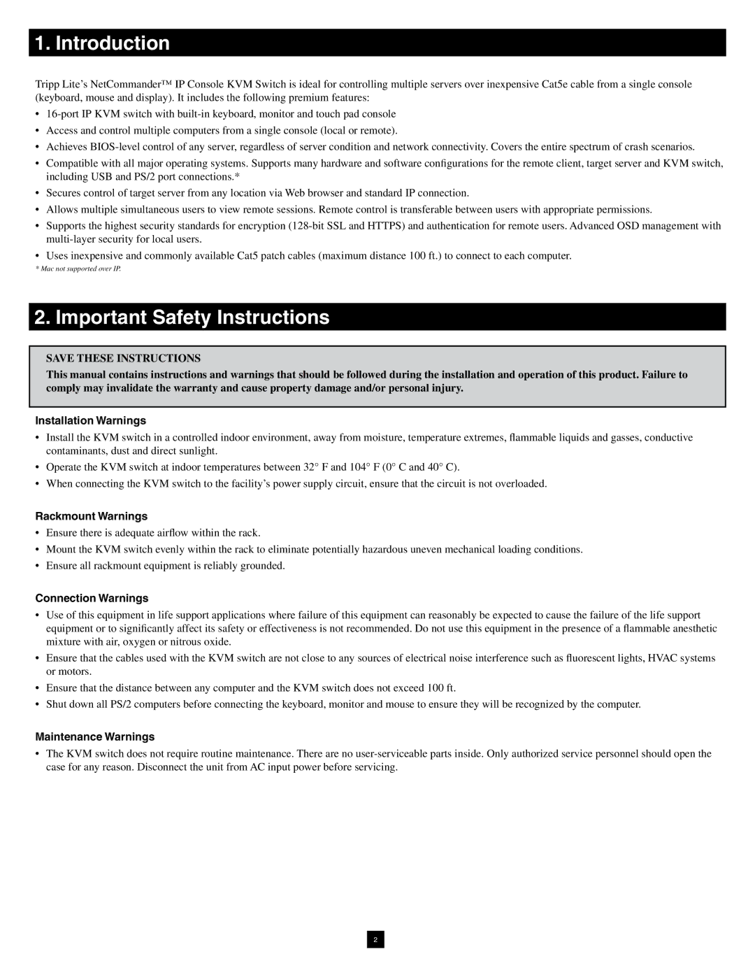 Tripp Lite B070-016-19-IP warranty Introduction, Important Safety Instructions 