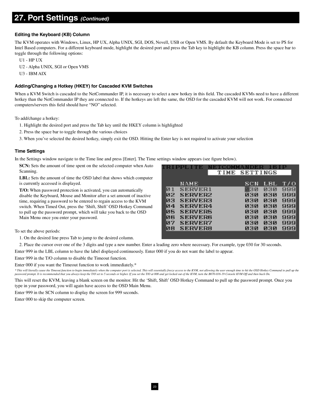 Tripp Lite B070-016-19-IP warranty Editing the Keyboard KB Column, Adding/Changing a Hotkey Hkey for Cascaded KVM Switches 