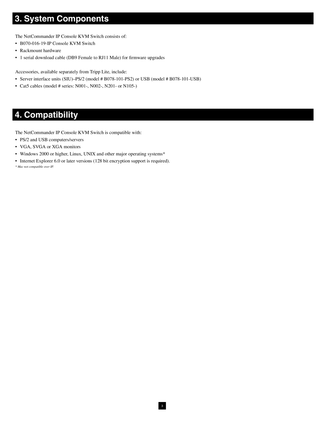 Tripp Lite B070-016-19-IP warranty System Components, Compatibility 