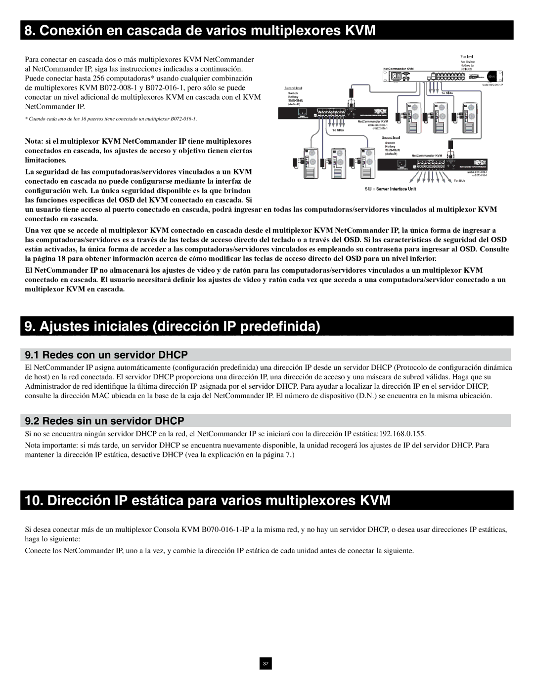 Tripp Lite B070-016-19-IP Conexión en cascada de varios multiplexores KVM, Ajustes iniciales dirección IP predefinida 