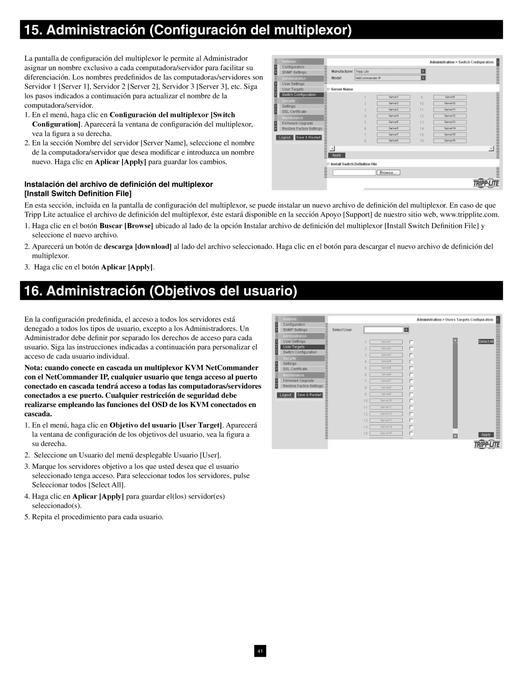 Tripp Lite B070-016-19-IP warranty Administración Configuración del multiplexor, Administración Objetivos del usuario 