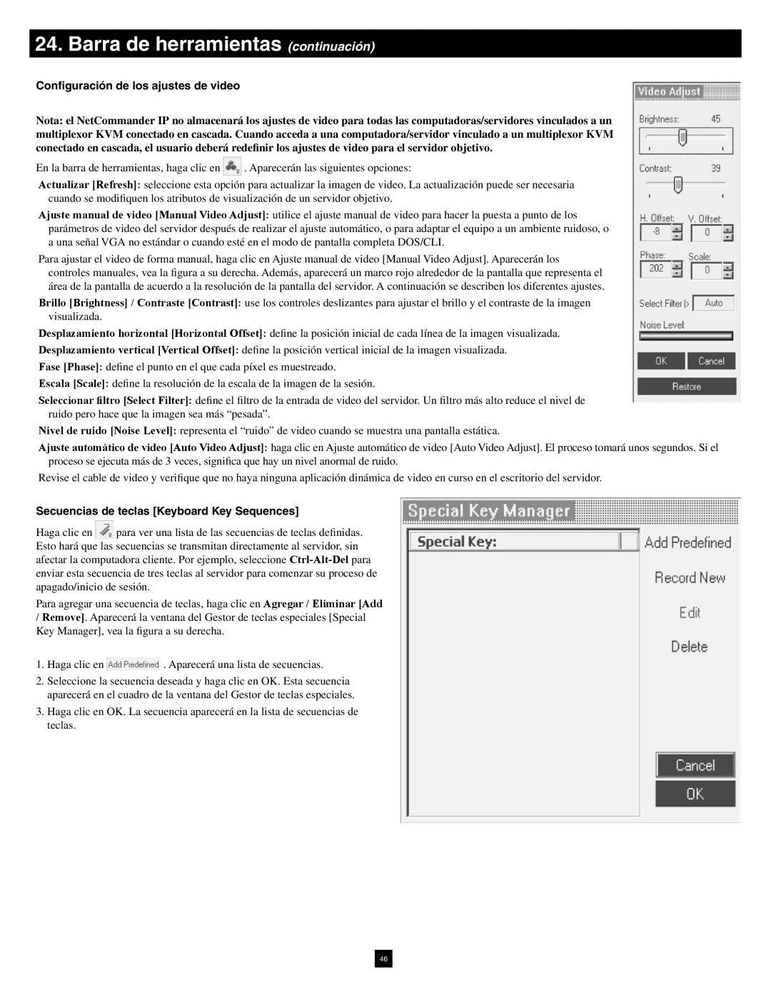 Tripp Lite B070-016-19-IP warranty Barra de herramientas continuación, Configuración de los ajustes de video 