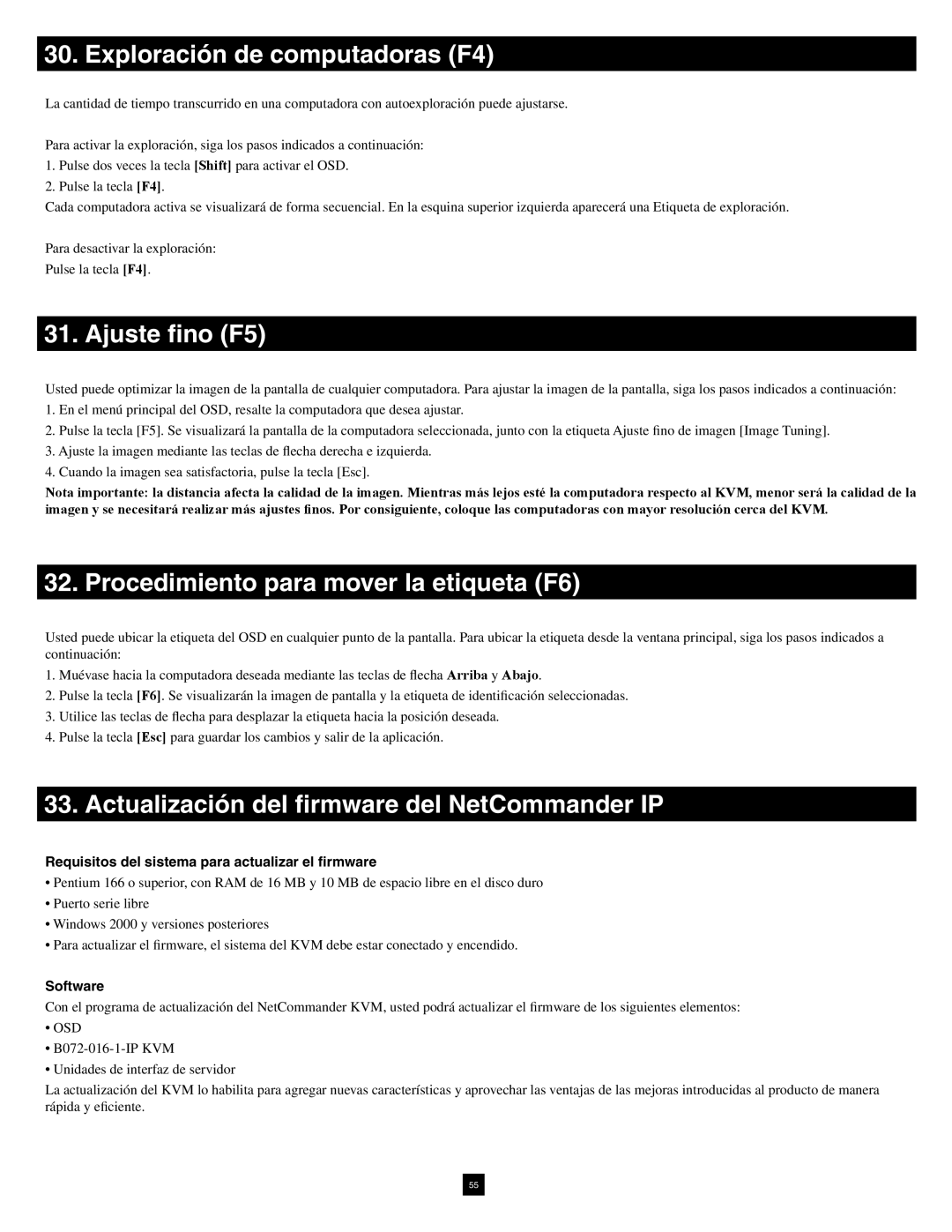 Tripp Lite B070-016-19-IP warranty Exploración de computadoras F4, Ajuste fino F5, Procedimiento para mover la etiqueta F6 