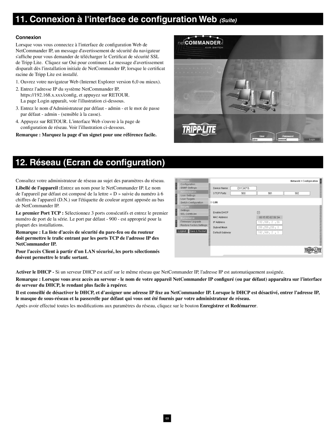 Tripp Lite B070-016-19-IP warranty Connexion à linterface de configuration Web Suite, 12. Réseau Ecran de configuration 