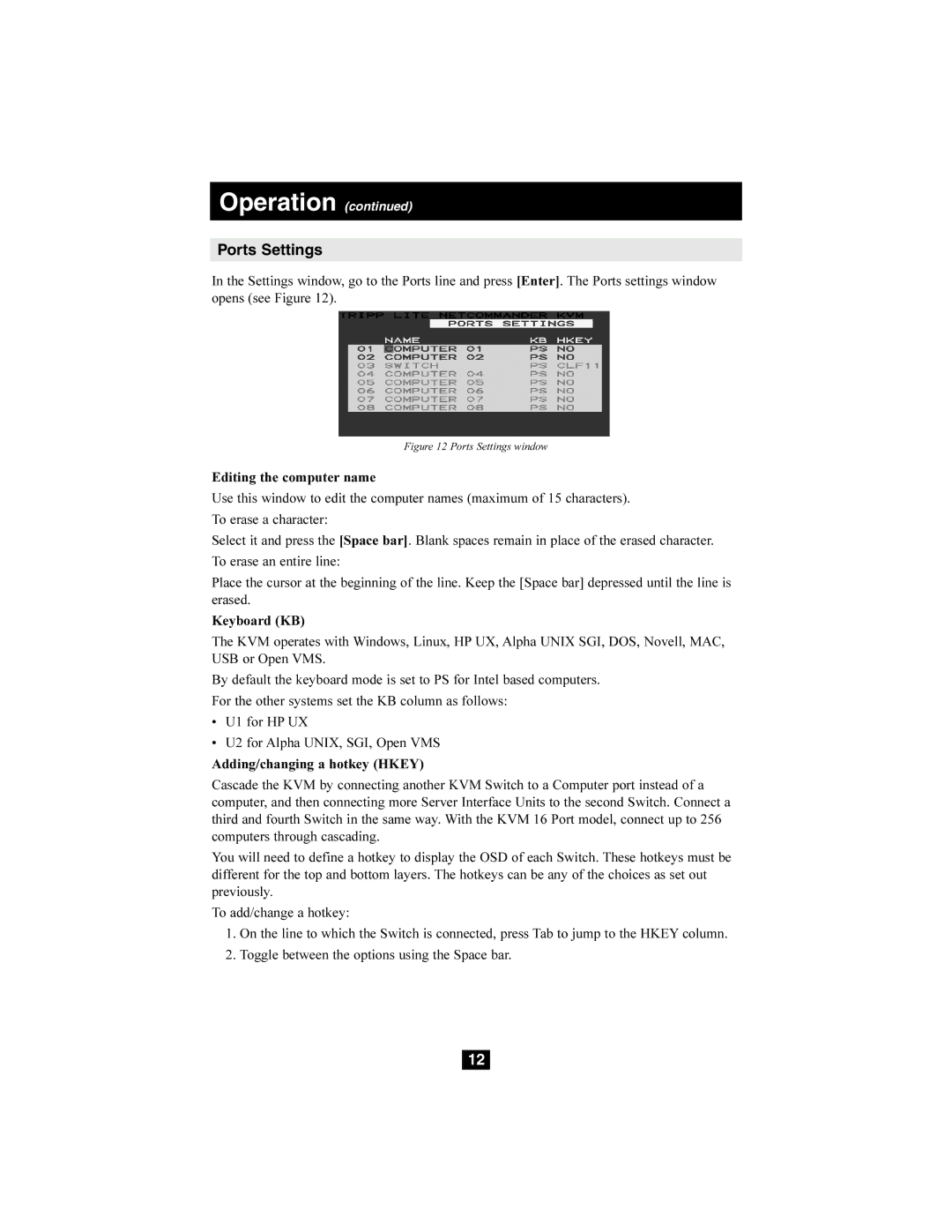 Tripp Lite B072-008-1, B072-016-1 owner manual Ports Settings window 