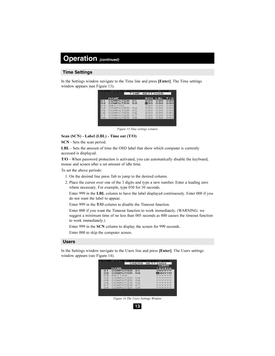 Tripp Lite B072-016-1, B072-008-1 owner manual Time Settings, Users 