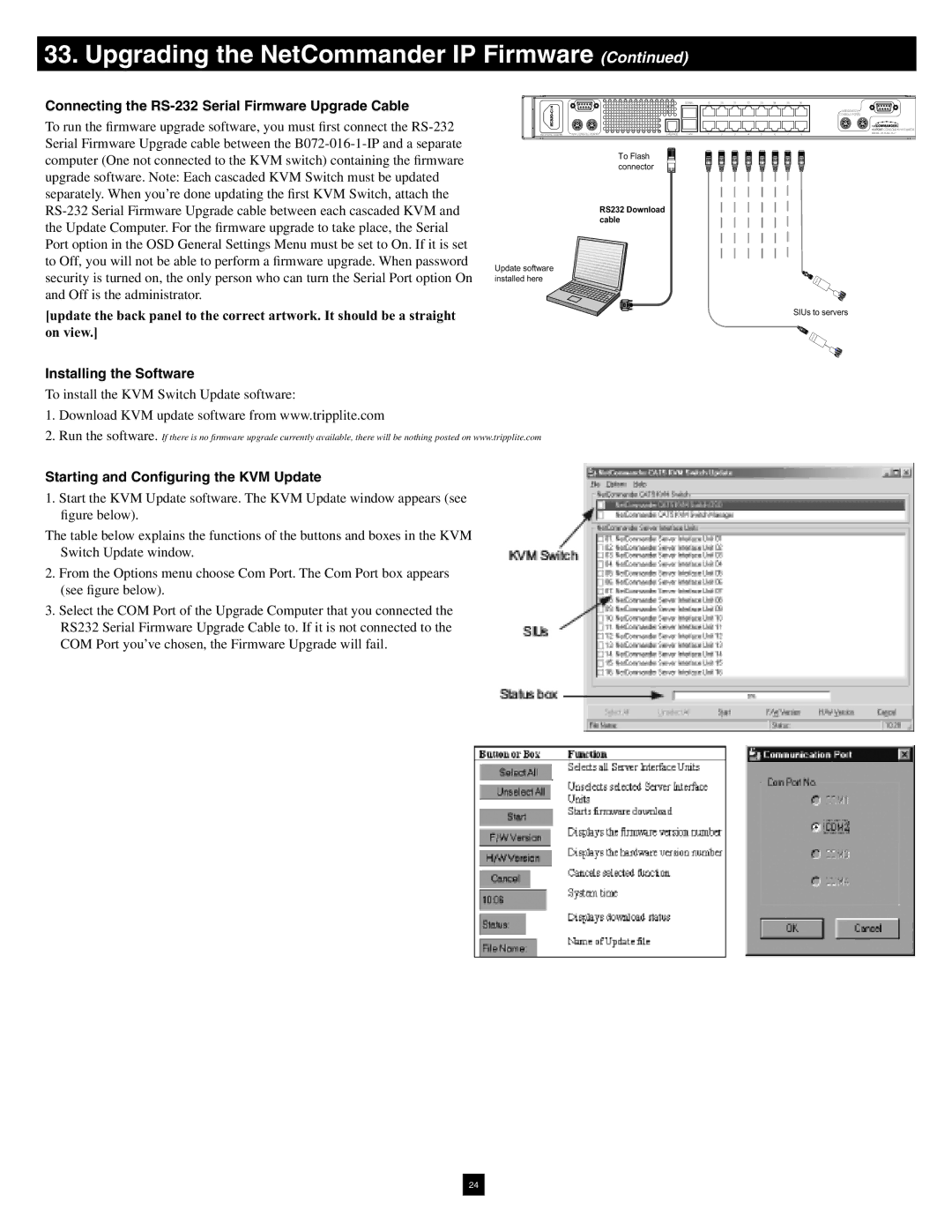 Tripp Lite B072-016-1-IP warranty Connecting the RS-232 Serial Firmware Upgrade Cable, Installing the Software 