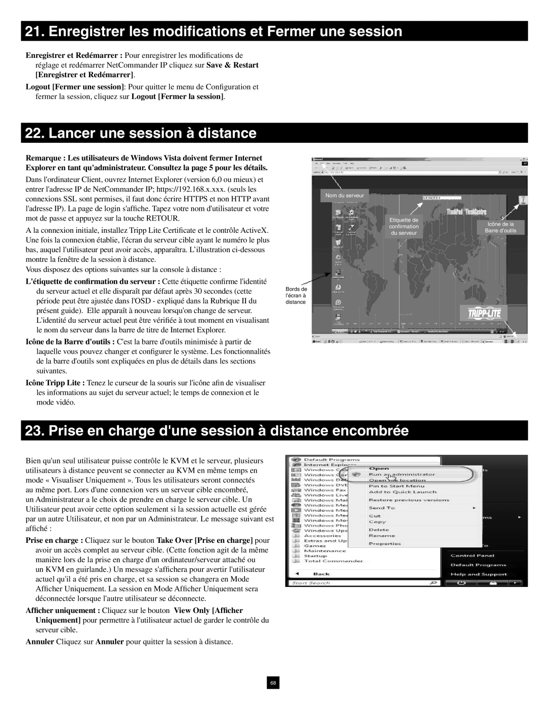 Tripp Lite B072-016-1-IP warranty Enregistrer les modiﬁcations et Fermer une session, Lancer une session à distance 