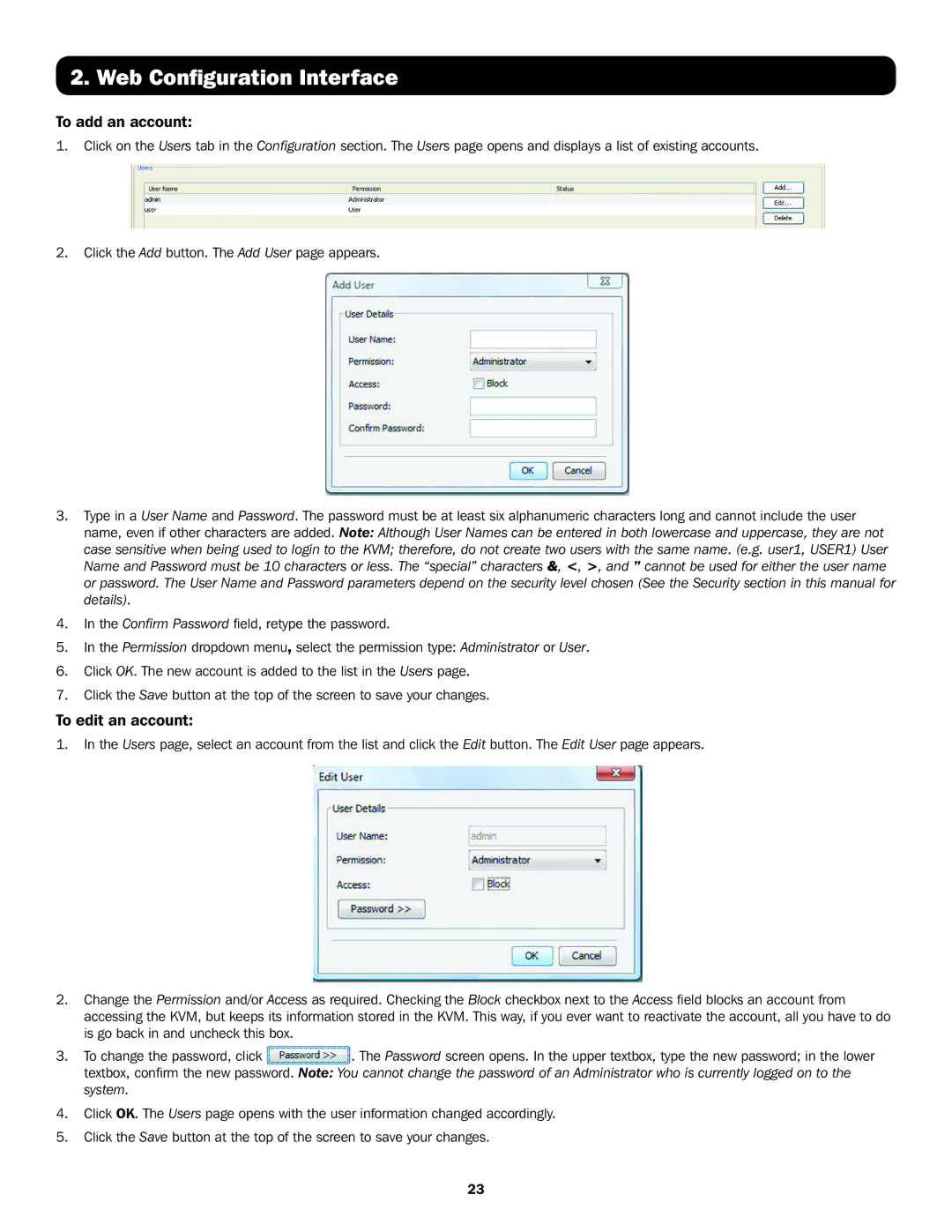 Tripp Lite B070-008-19-IP, B072-016-IP, B070-016-19-IP, B072-008-IP owner manual To add an account, To edit an account 