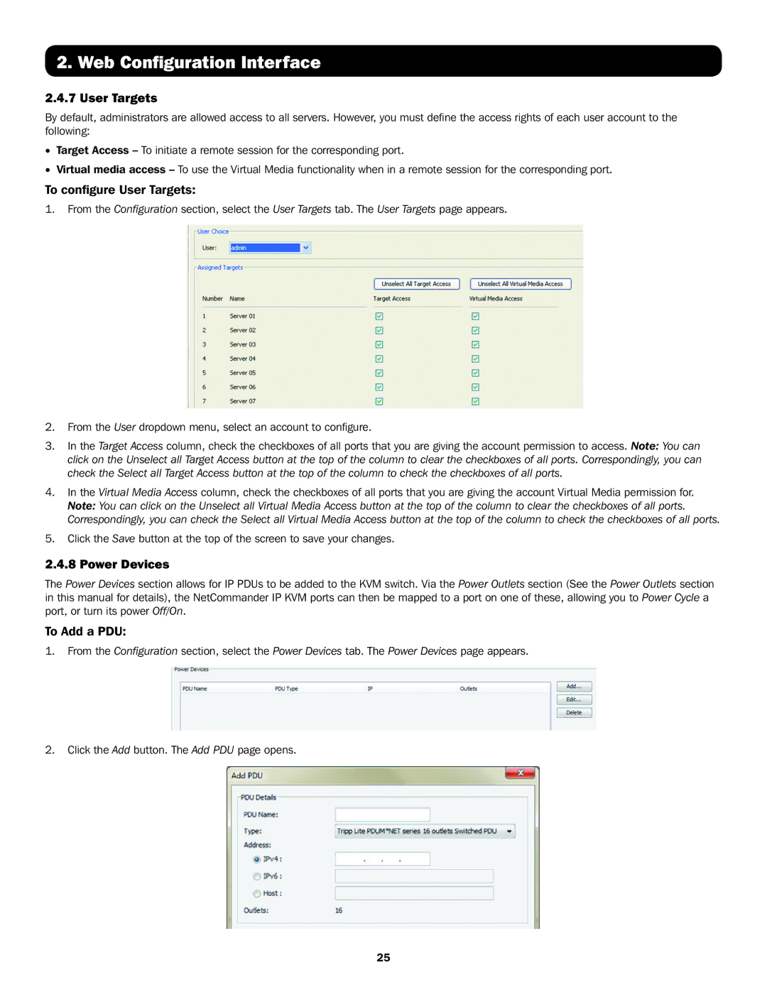 Tripp Lite B070-016-19-IP, B072-016-IP, B072-008-IP owner manual To configure User Targets, Power Devices, To Add a PDU 