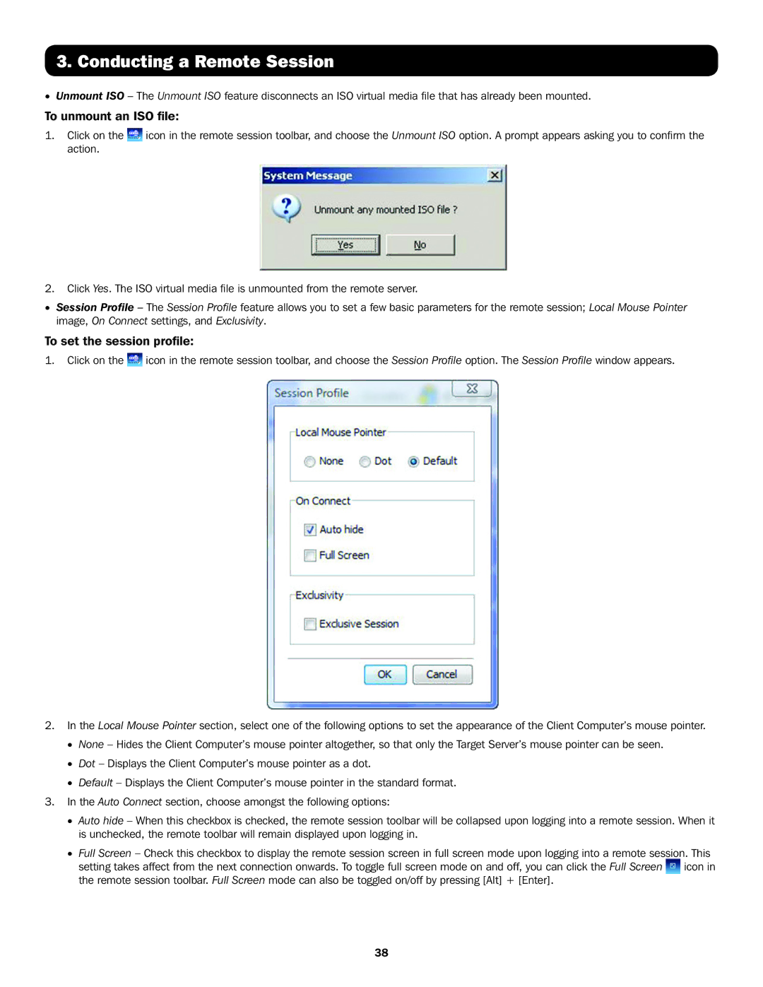 Tripp Lite B072-008-IP, B072-016-IP, B070-016-19-IP, B070-008-19-IP To unmount an ISO file, To set the session profile 