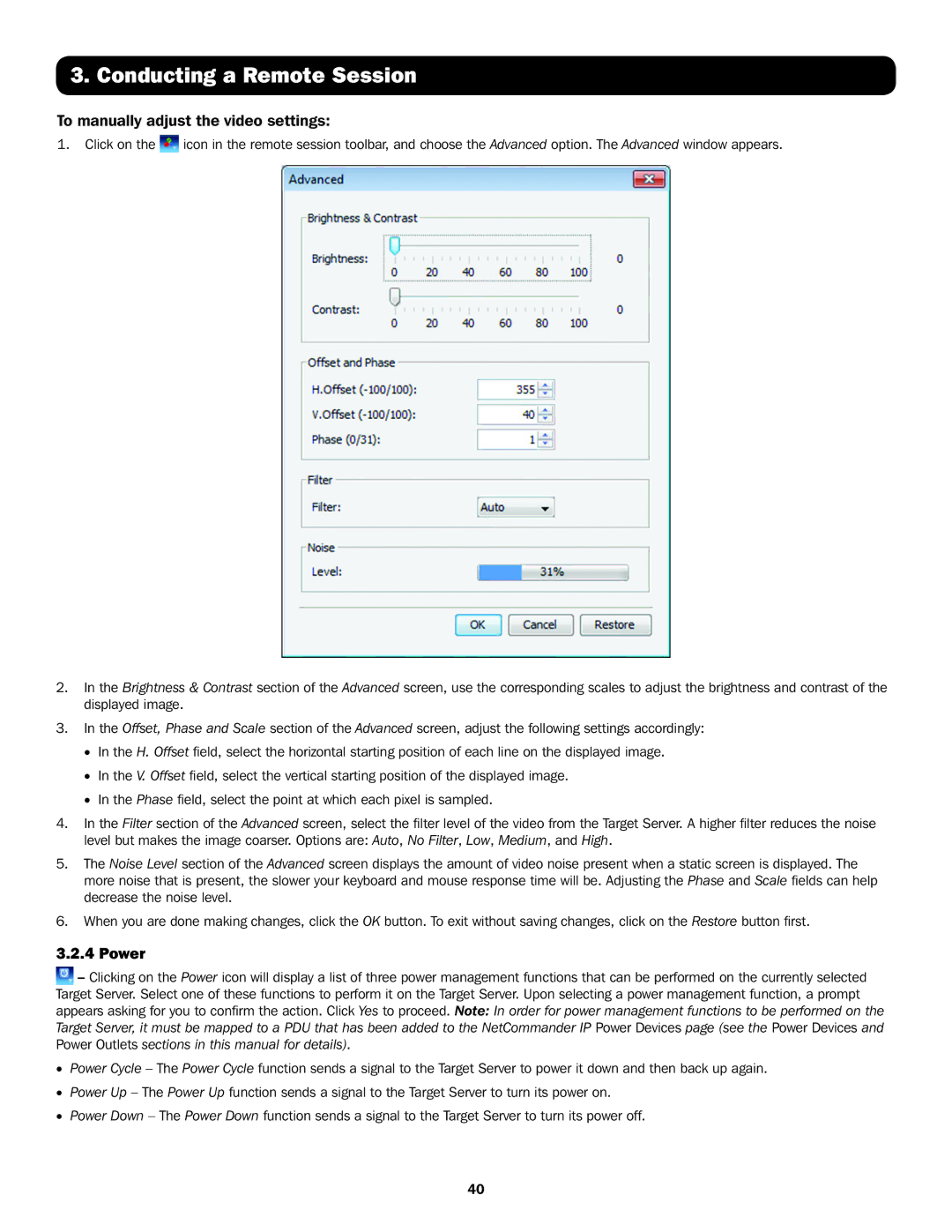 Tripp Lite B072-016-IP, B070-016-19-IP, B072-008-IP, B070-008-19-IP owner manual To manually adjust the video settings, Power 