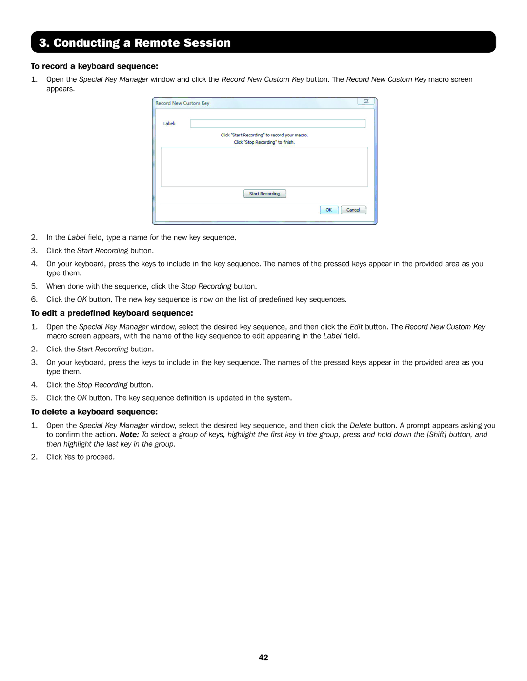 Tripp Lite B072-008-IP, B072-016-IP, B070-016-19-IP To record a keyboard sequence, To edit a predefined keyboard sequence 