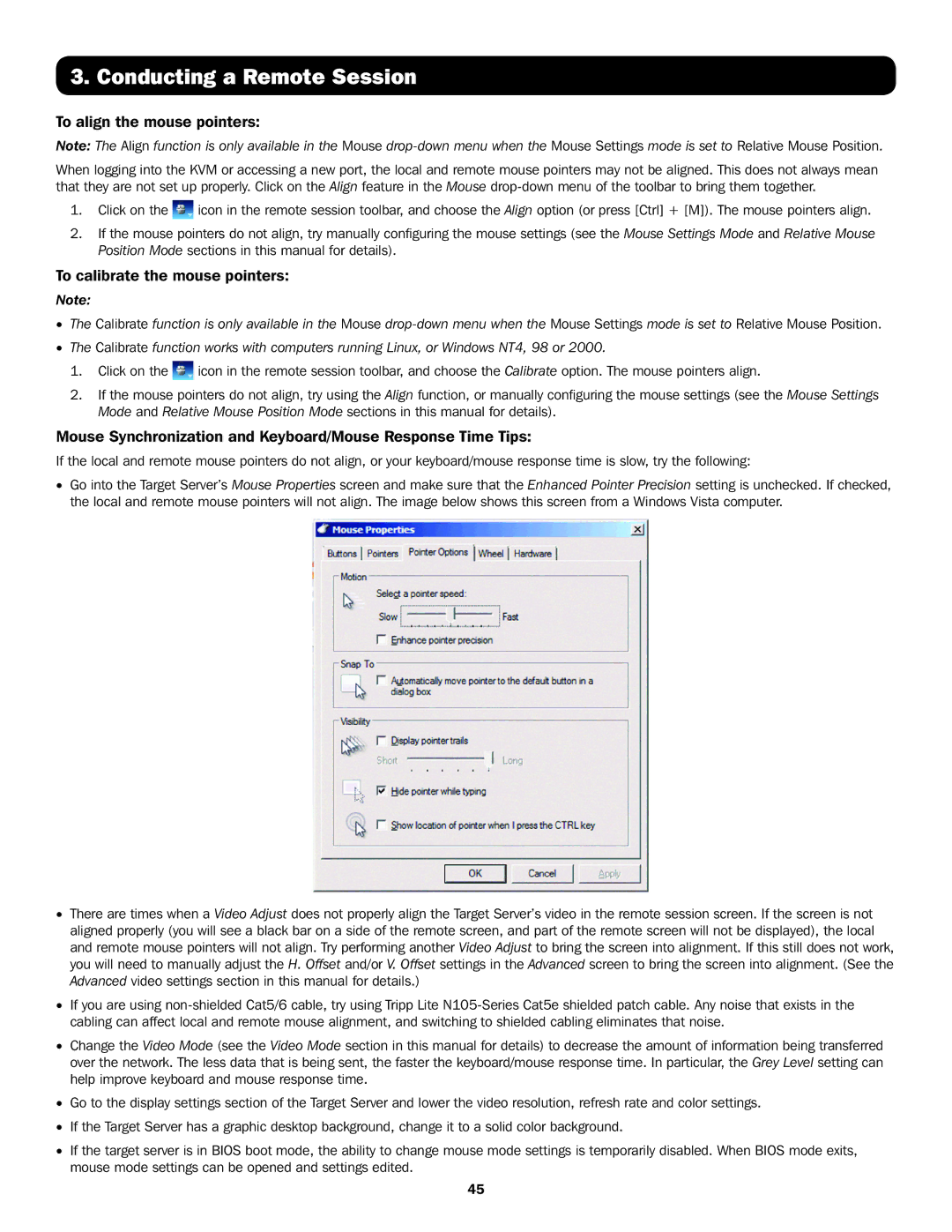 Tripp Lite B070-016-19-IP, B072-016-IP, B072-008-IP owner manual To align the mouse pointers, To calibrate the mouse pointers 