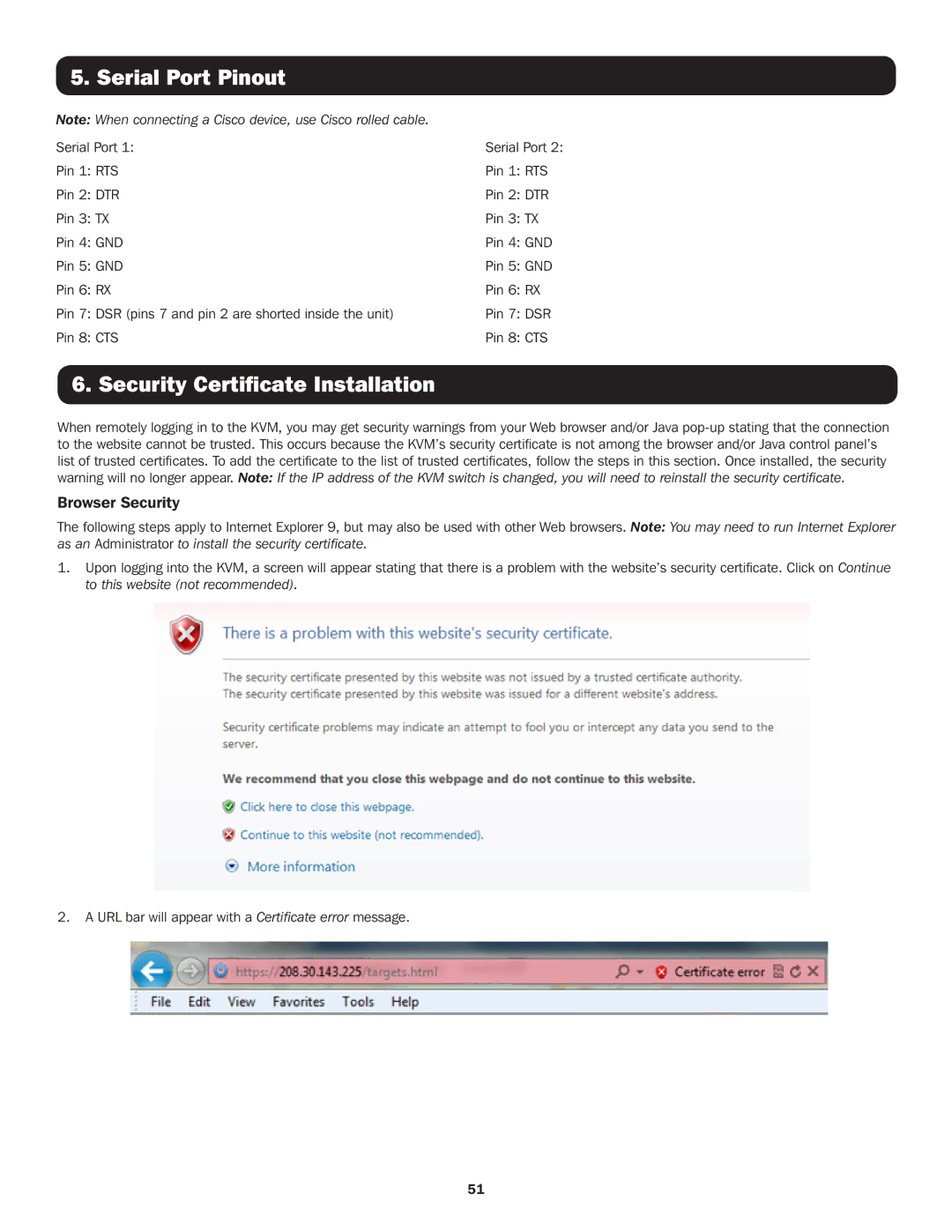 Tripp Lite B070-008-19-IP, B072-016-IP, B070-016-19-IP, B072-008-IP owner manual Serial Port Pinout, Browser Security 