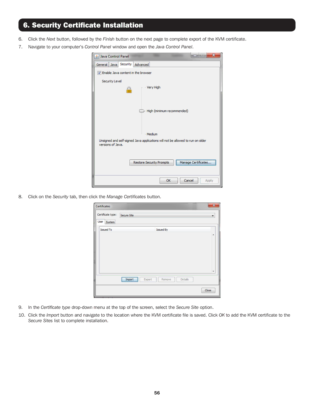 Tripp Lite B072-016-IP, B070-016-19-IP, B072-008-IP, B070-008-19-IP owner manual Security Certificate Installation 