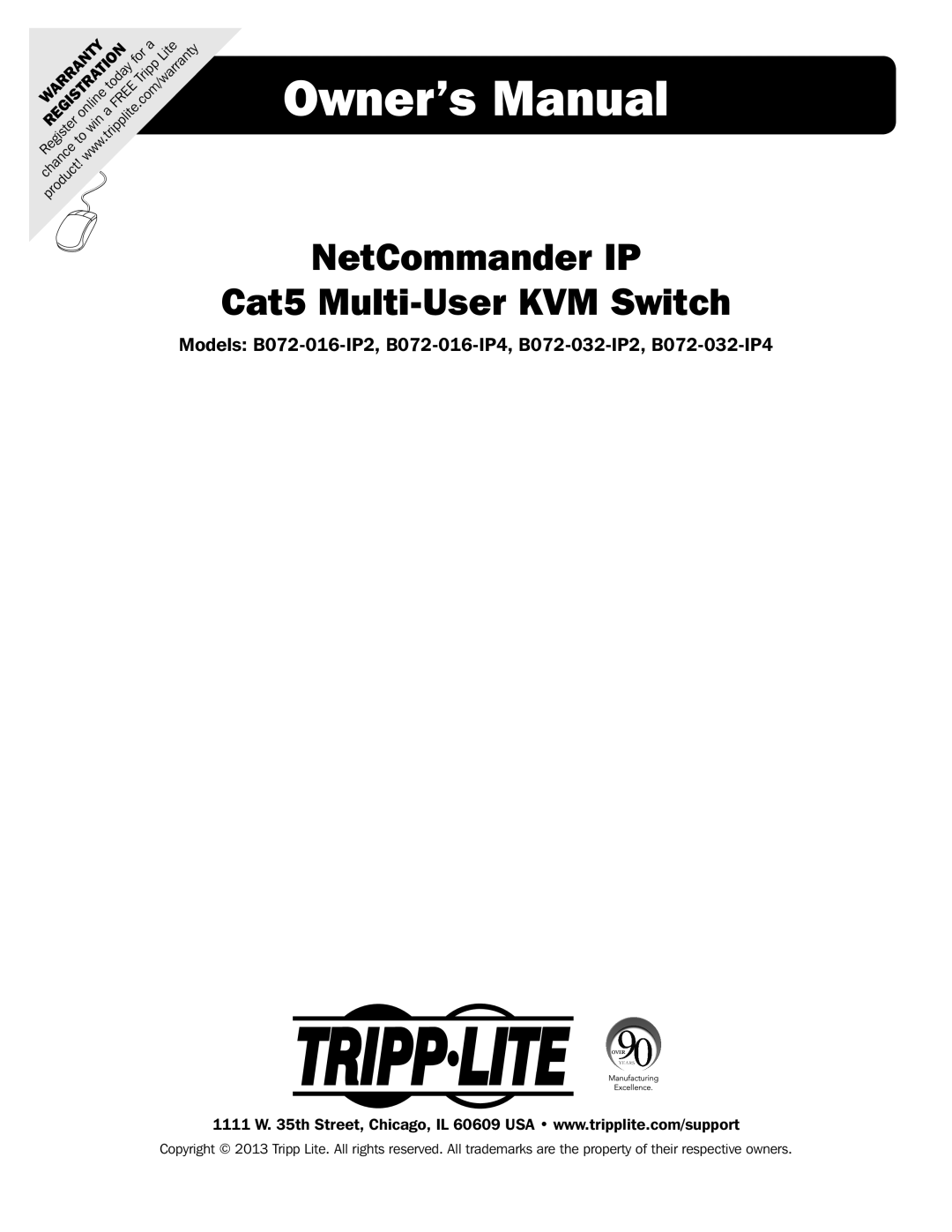 Tripp Lite B072-032-IP4, B072-016-IP2, B072-032-IP2, B072-016-IP4 owner manual NetCommander IP Cat5 Multi-User KVM Switch 