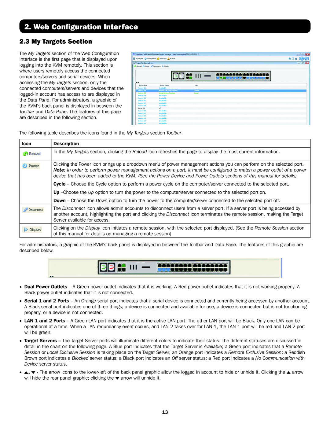 Tripp Lite B072-032-IP4, B072-016-IP2, B072-032-IP2, B072-016-IP4 owner manual My Targets Section, Server available for access 