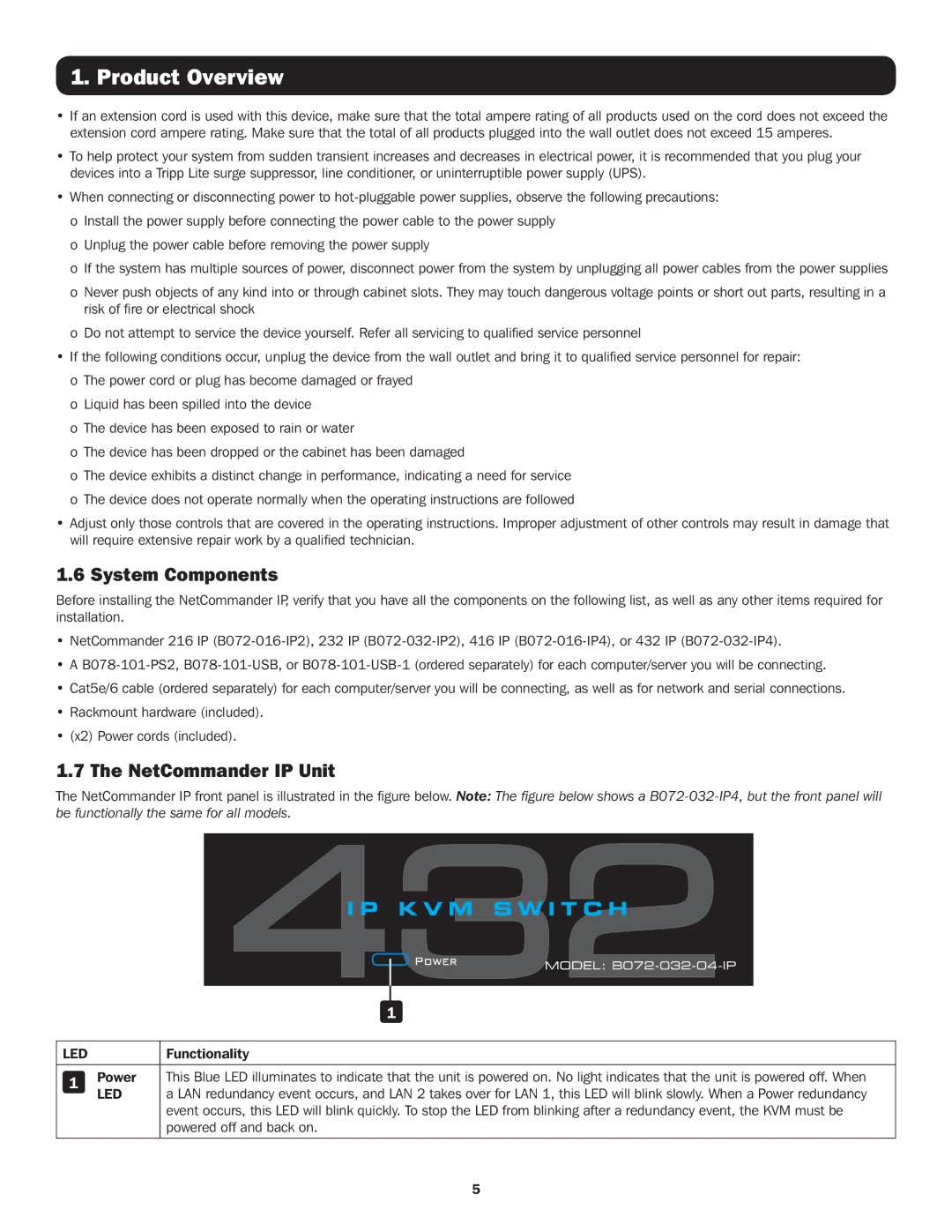 Tripp Lite B072-032-IP4, B072-016-IP2, B072-032-IP2, B072-016-IP4 owner manual System Components, NetCommander IP Unit 