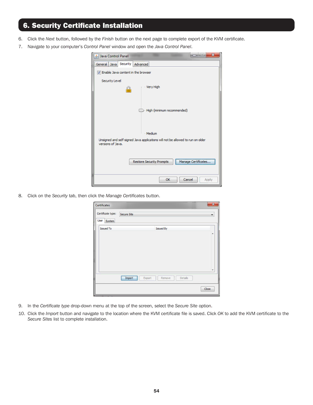 Tripp Lite B072-032-IP2, B072-016-IP2, B072-032-IP4, B072-016-IP4 owner manual Security Certificate Installation 