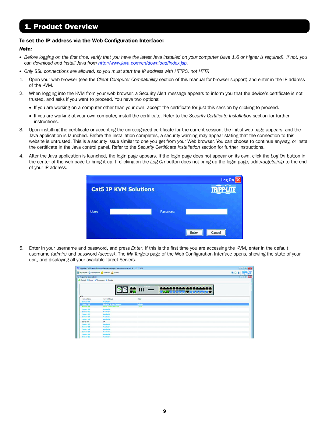 Tripp Lite B072-032-IP4, B072-016-IP2, B072-032-IP2, B072-016-IP4 To set the IP address via the Web Configuration Interface 