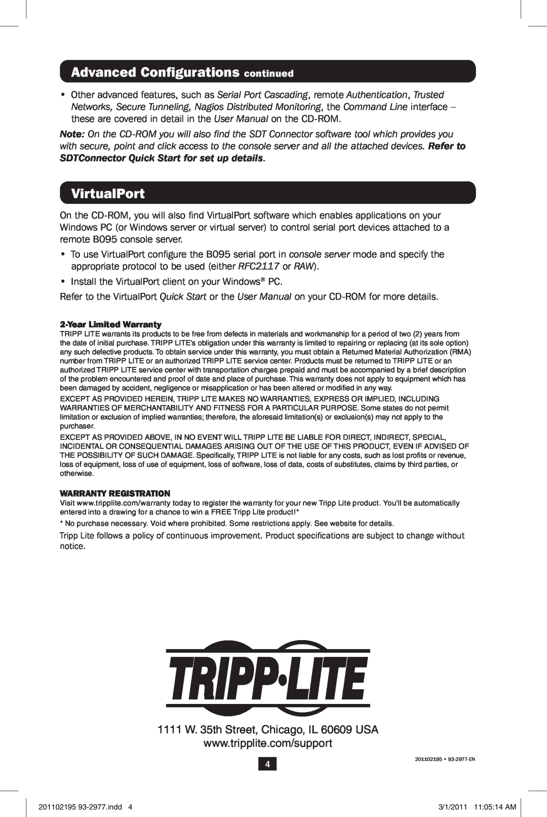Tripp Lite B095-003-1E-M Advanced Configurations continued, VirtualPort, 1111 W. 35th Street, Chicago, IL 60609 USA 