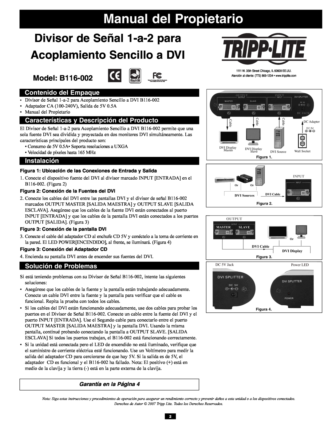 Tripp Lite B116-002 Contenido del Empaque, Características y Descripción del Producto, Instalación, Solución de Problemas 