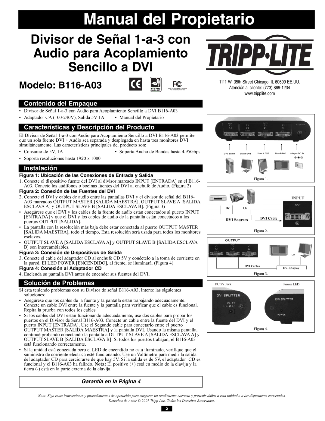 Tripp Lite owner manual Manual del Propietario, Modelo B116-A03 