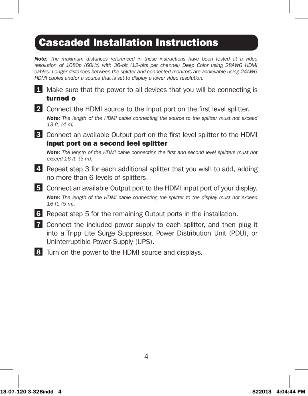 Tripp Lite B118-004, B118-002 owner manual Cascaded Installation Instructions 