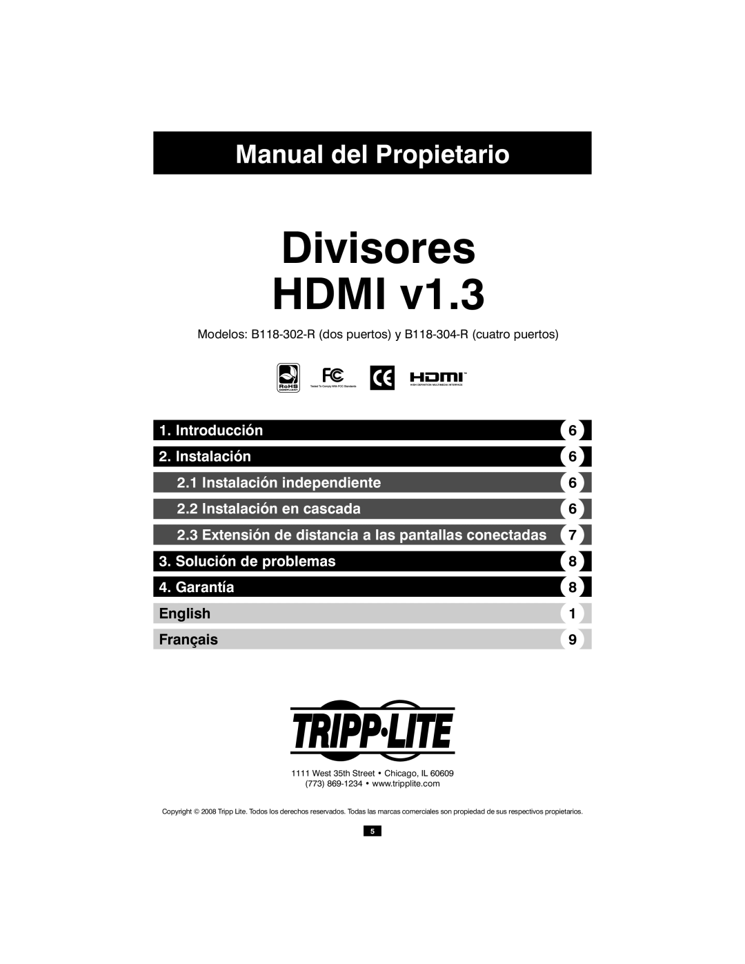 Tripp Lite B118-302-R, B118-304-R owner manual Divisores Hdmi 