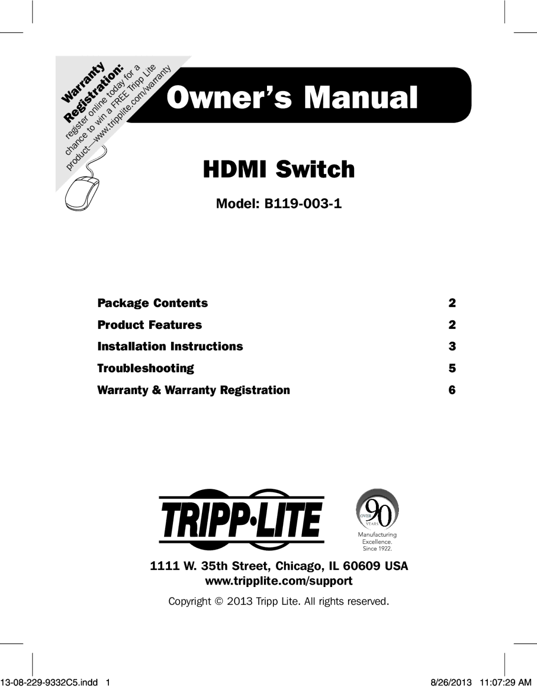 Tripp Lite B119-003-1 owner manual Hdmi Switch 