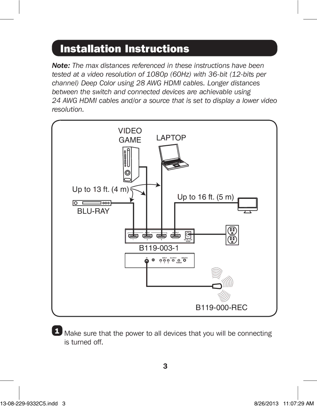 Tripp Lite B119-003-1 owner manual Installation Instructions, Blu-Ray 