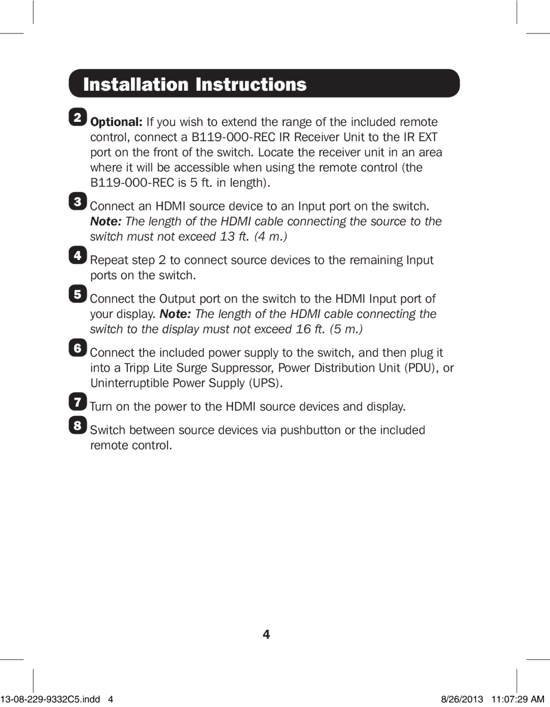 Tripp Lite B119-003-1 owner manual Installation Instructions 