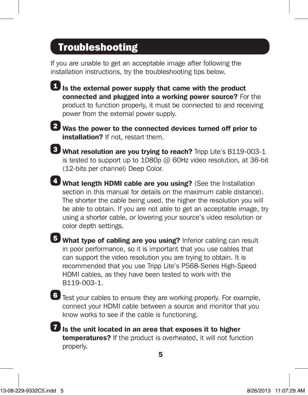 Tripp Lite B119-003-1 owner manual Troubleshooting 