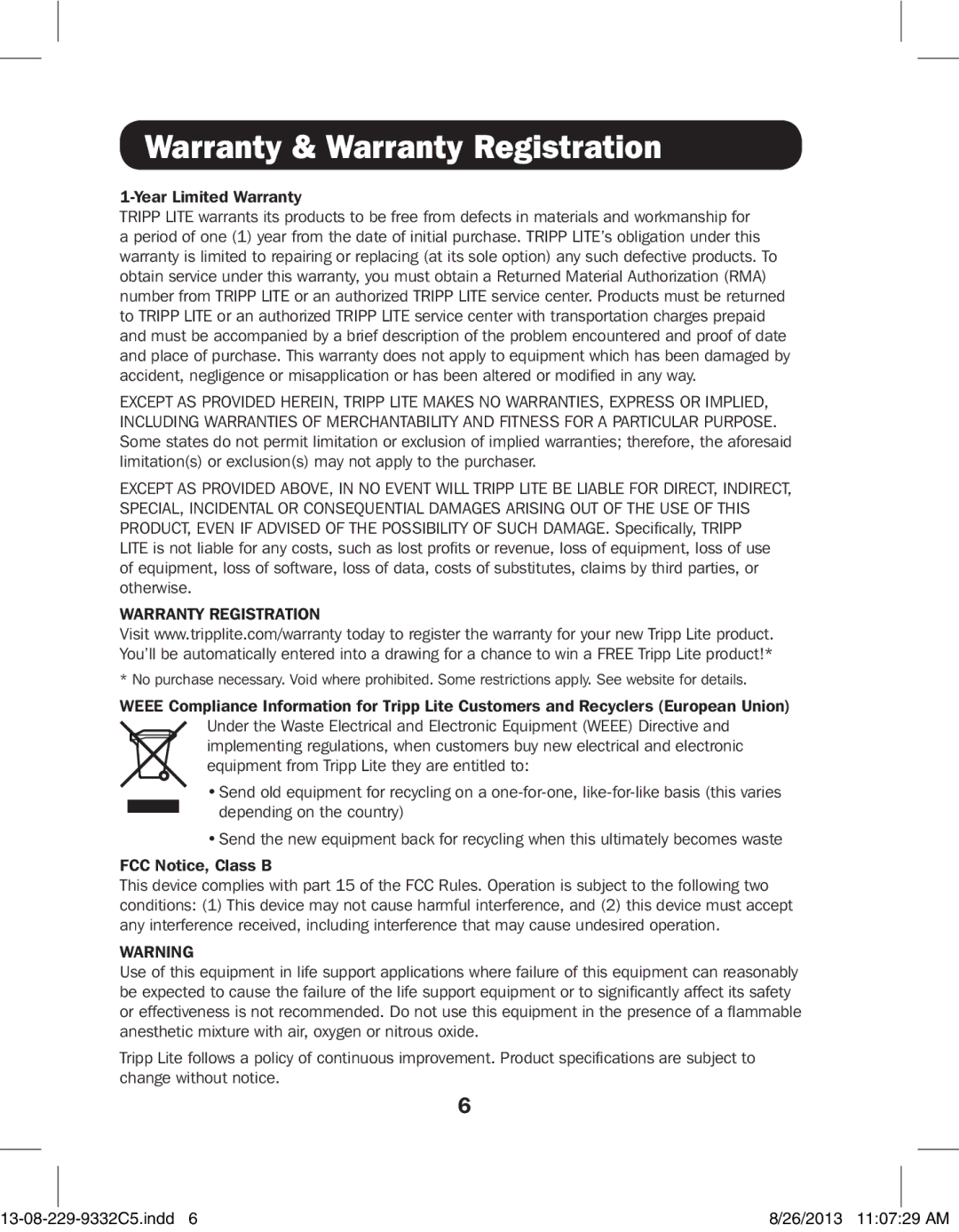 Tripp Lite B119-003-1 owner manual Warranty & Warranty Registration 